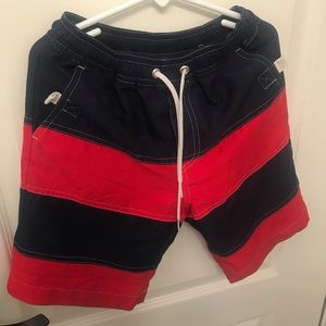 Hanna Andersson Red and Navy Stripped Swim Trunks